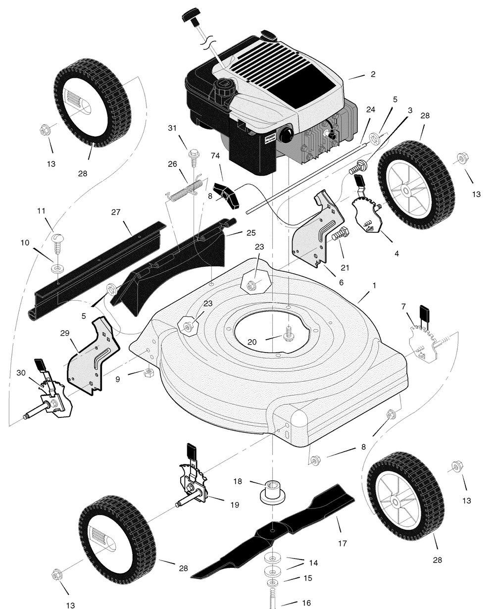Mower Housing Assembly Diagram and Parts List for 204211X194A 2004 Briggs and Stratton Lawn Mower